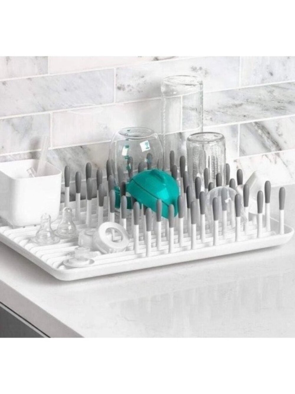 OXO Tot Large Drying Rack Bottles Countertop Silicone Gray White Baby Toddle NIB